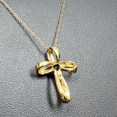 Vermeil 925 Sterling Silver Purple & Clear Gemstone Cross Pendant Necklace 1.96g