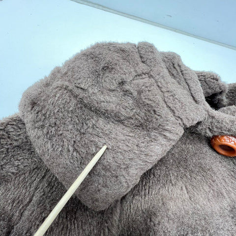 Vintage 70s Faux Fur Teddy Coat A-Line Jacket Large Collar Brown Sz S M