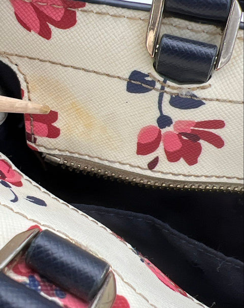 Kate Spade Cream Floral Saffiano Leather Satchel Crossbody Bag Gold Hardware