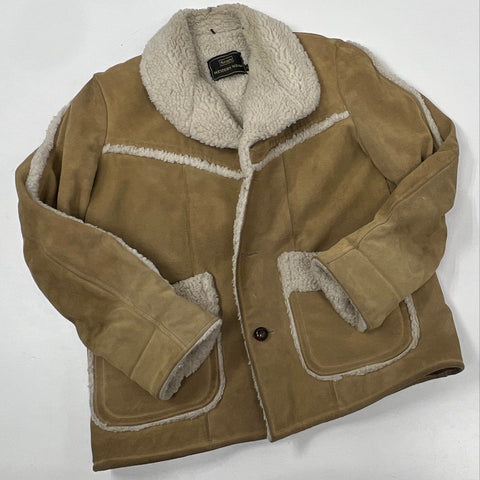 Vintage 70s Sears Western Wear Sherpa Lined Faux Suede Jacket Tan Sz L