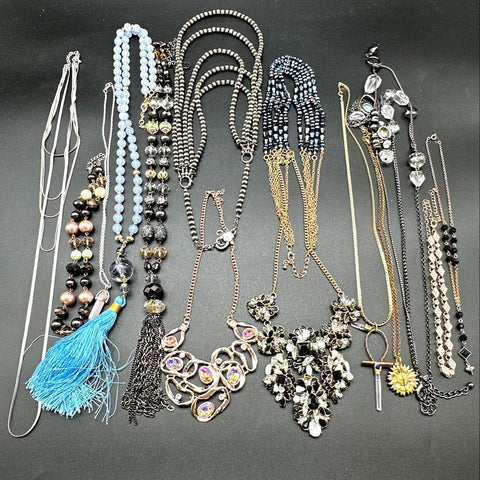 Costume Jewelry Lot 12 Necklaces Statement Beaded Tassel Mixed Metals