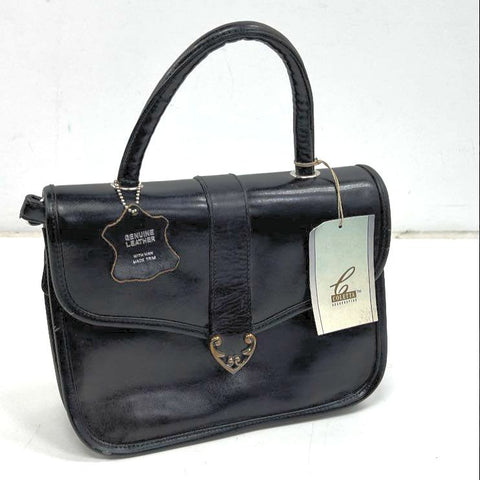 NWT Vintage 90s Coletta Black Top Handle Satchel Bag Faux Leather Heart Clasp