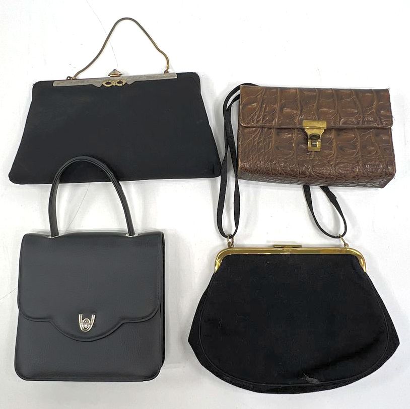 Vintage Mid Century Purse Clutch Handbag Lot 4 Mixed Unbranded Croc Embossed