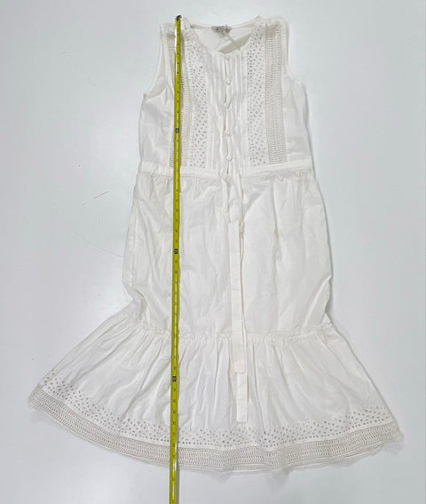 Lucky Brand Women's White Eyelet Midi Dress Sleeveless Button Front NWT Sz XS