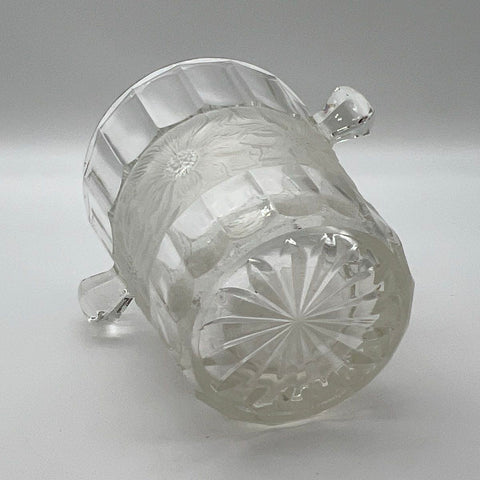 Pressed Glass Clear Champagne Bucket Frosted Floral Sunflower Pattern 8 Inch