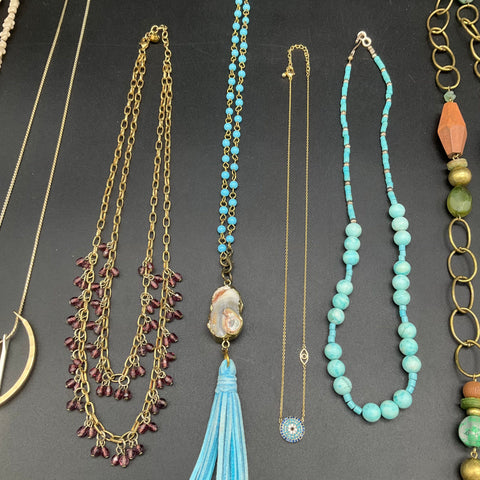 Vintage to Modern Costume Jewelry Lot of 9 Necklaces Beaded Tassel Evil Eye