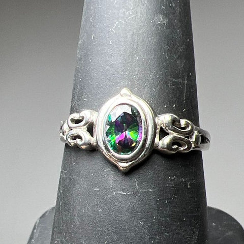 925 Sterling Silver Rainbow Rhinestone Ring Size 7 1.53g