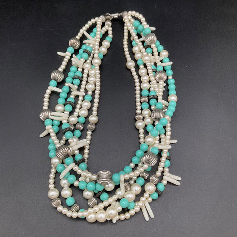Vintage Carolyn Tanner Multi-Strand Jewelry Lot of 2 Faux Pearl Turquoise