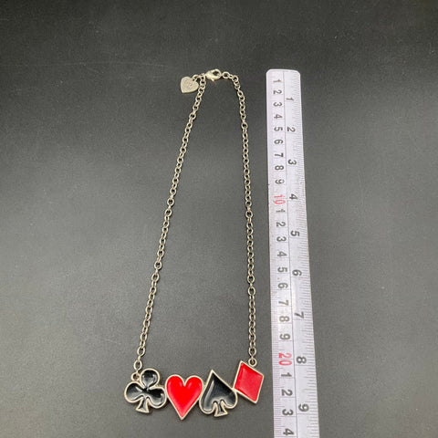 Rock Rebel Card Suit Rockabilly Necklace Vintage Y2K Silver Tone Enamel 18"