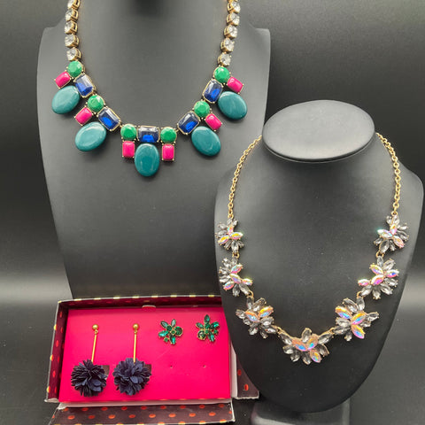 J. Crew Costume Jewelry Lot 2 Necklaces 2 Pairs Earrings Rhinestone Statement