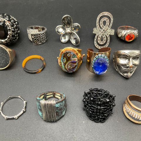 Fashion Statement Rings Jewelry Lot of 22 Goth Boho Eclectic Mixed Metals