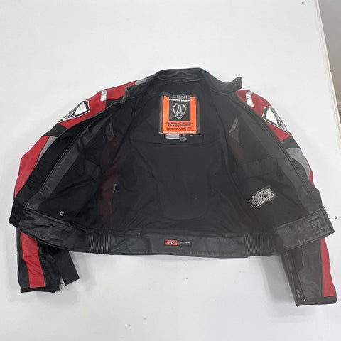 Arlen Ness Men's Vintage Leather Motorcycle Jacket Black Red White Armor Sz 44