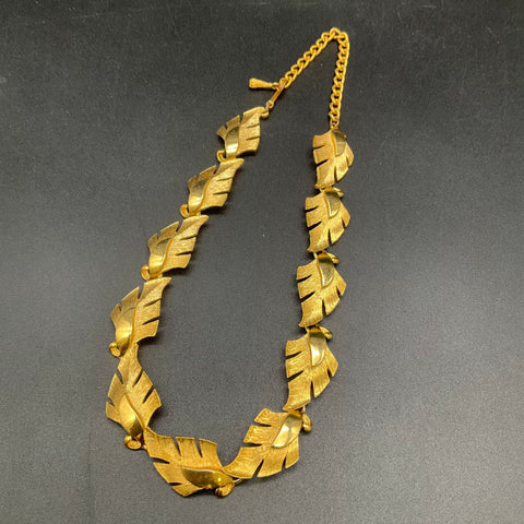 Vintage Napier Gold Tone Necklace Lot of 3 Geometric Leaf Ribbon Link Jewelry