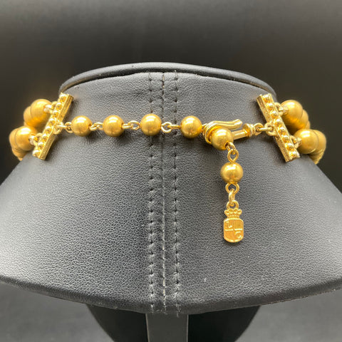 Vintage Liz Claiborne Gold Tone Double Strand Matte Bead Necklace 18"