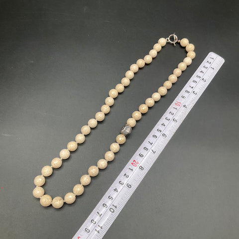 Faceted Cream Stone Jewelry Set Toggle Necklace and Drop Hoop Earrings Suite