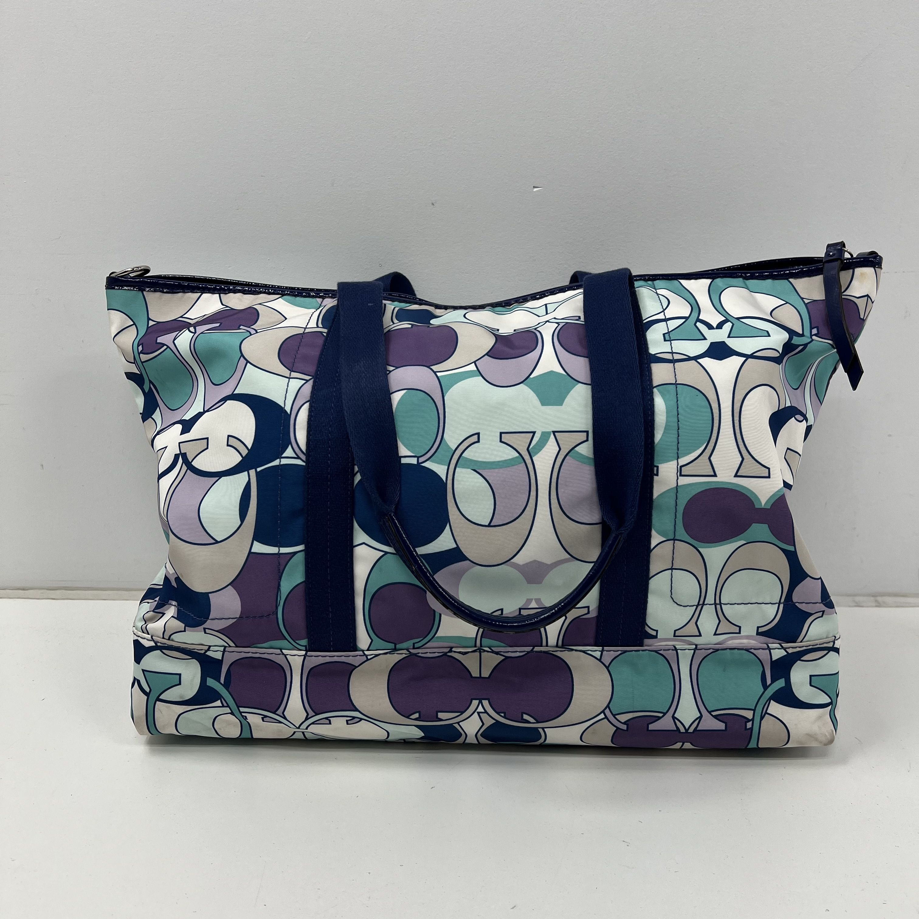 Coach OP Art Print Blues Signature Logo Graphics Weekender Bag Duffle F77285