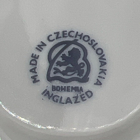 Bohemia Czechoslovakia 12 Piece Set Cups Saucers Abstract Teal Grey MCM Vintage