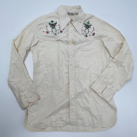 Vintage 90s Madman Cream Embroidered Western Button Up Shirt Men's XL