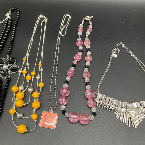 Mixed Fashion Costume Jewelry Lot 10 Necklaces Beaded Statement Silver Tone