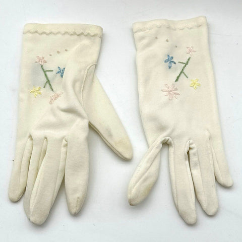 Vintage 1960s Girls Straw Purse and Embroidered Nylon Glove Set IOB