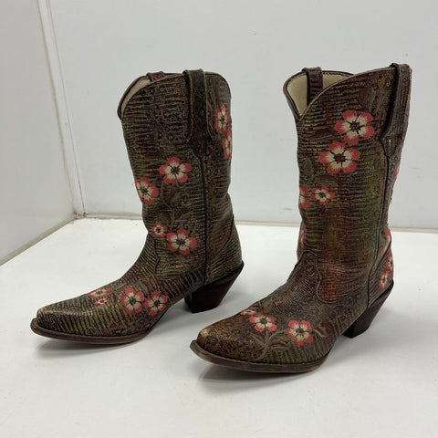 Durango RD3564 Brown Floral Embroidered Western Cowboy Boots Womens Size 9.5