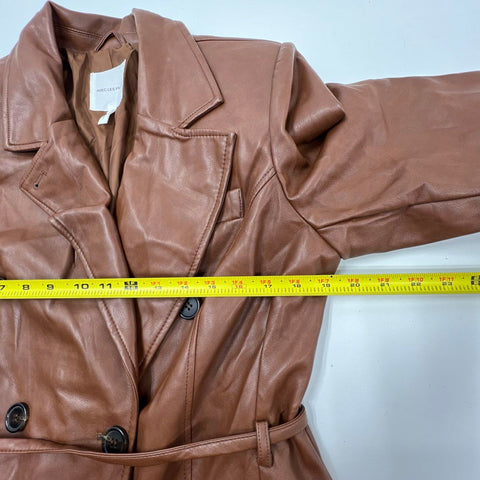 Avec Les Filles Womens Brown Faux Leather Double Breasted Trench Coat Size L