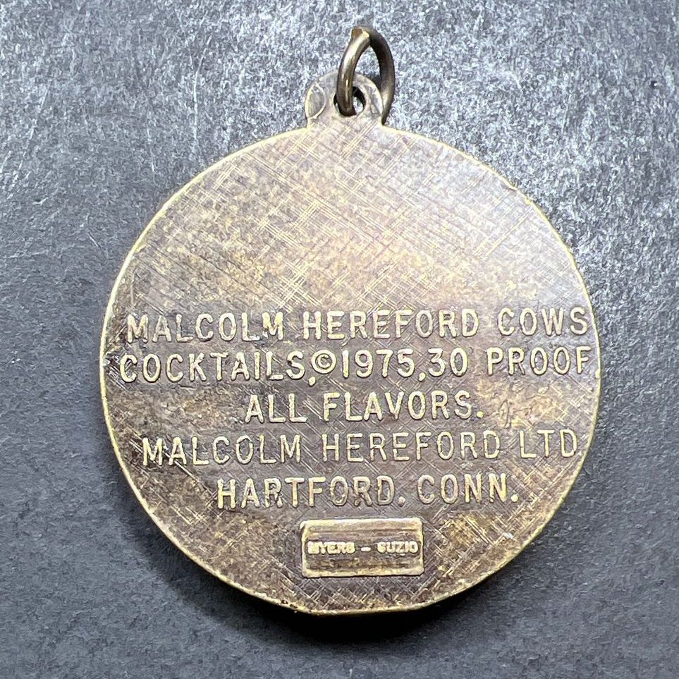 Vintage Malcolm Hereford Cows Cocktails 1975, 30 Proof All Flavors Tag Pendant