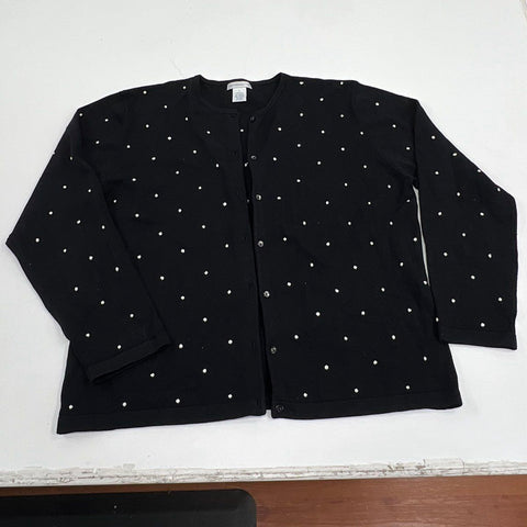 Mark Fore & Strike Women's Black Polka Dot Silk Blend Cardigan Sweater Size L