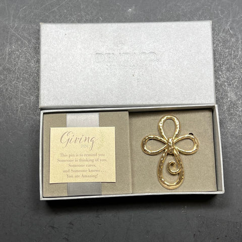 Demdaco Gold Tone Cross Giving Pin NIB
