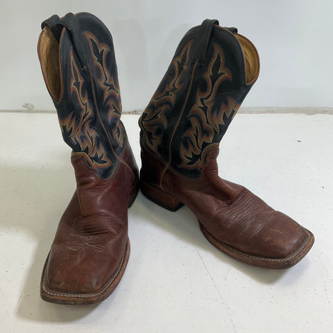 Justin Brown Black Leather Square Toe Western Cowboy Boots Mens Size 9 D