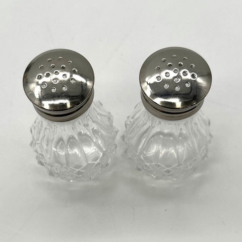 Vintage Pressed Glass Diamond Point Butter Dish & Salt Pepper Shaker Set Clear