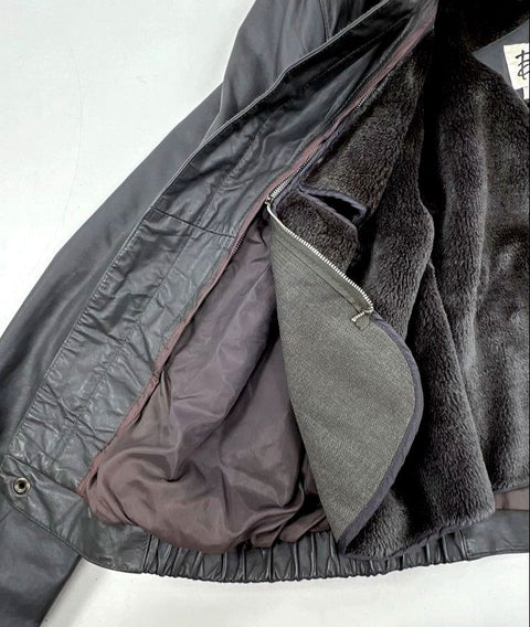 Vintage Berman's Men's Gray Leather Coat Faux Fur Lined Zip Out Lining Sz 46