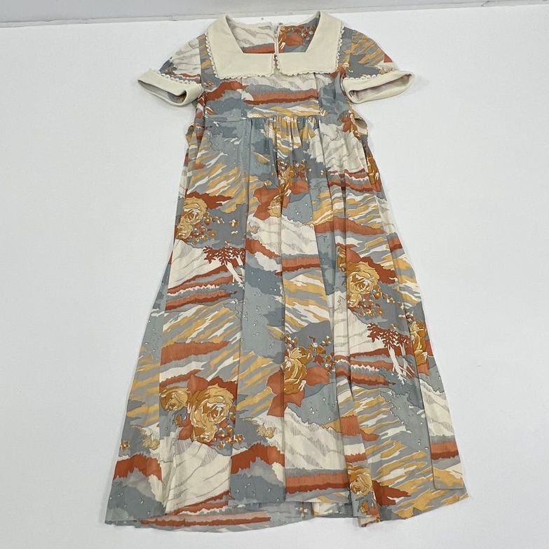 VTG Junior's Handmade Abstract Floral Short Sleeve Tie Waist Dress - Size Small?