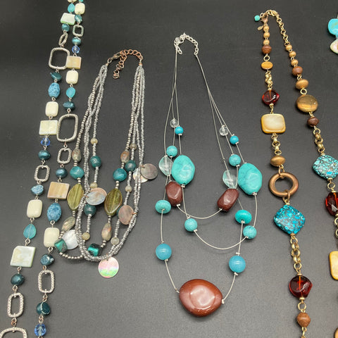 Boho Eclectic Faux Turquoise Shell Beaded Statement Necklace Jewelry Lot of 8