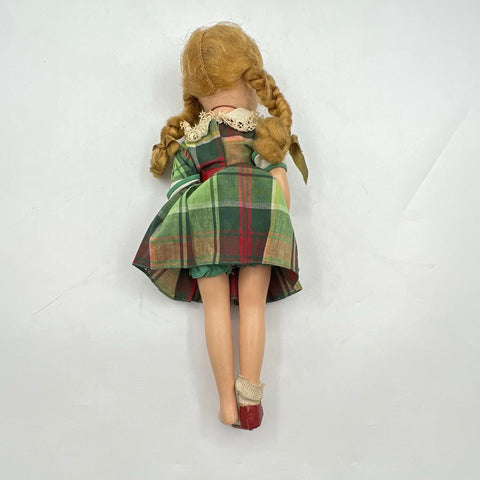 Vintage R&B Doll Hard Plastic Blonde Braids Plaid Dress 11.5" Made in USA