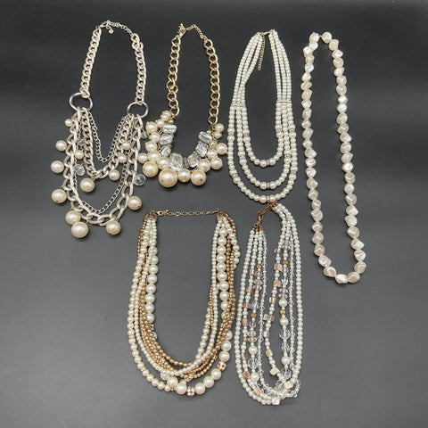 Faux Pearl Statement Costume Jewelry Lot of 6 Necklaces Bib Multi-Strand Choker