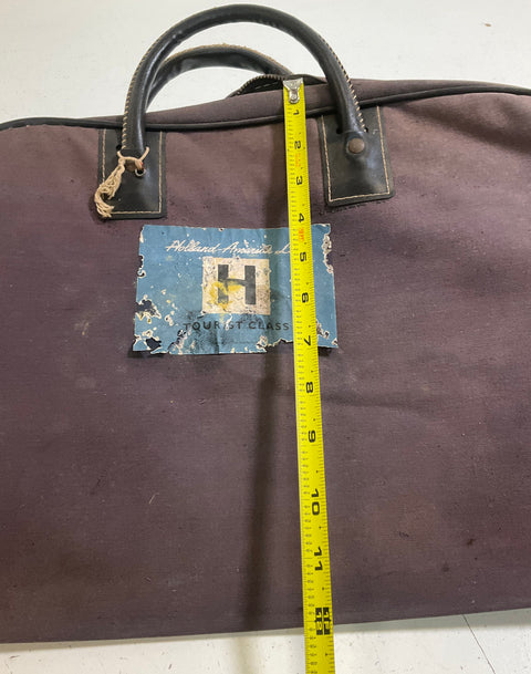 Vintage Holland-America Line Tourist Class Travel Bag Canvas Mid Century Luggage