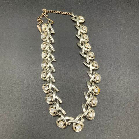 Vintage Rhinestone Necklace Lot of 2 Silver Tone Choker Statement Jewelry
