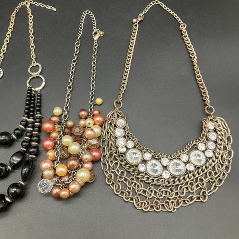 Mixed Fashion Jewelry Lot of 6 Necklaces Rhinestone Faux Pearl Beaded Statement