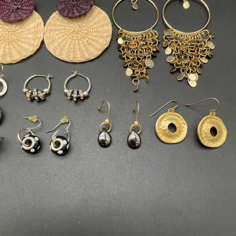 Fashion Costume Jewelry Earring Lot of 21 Pairs Boho Statement Hoops Dangles