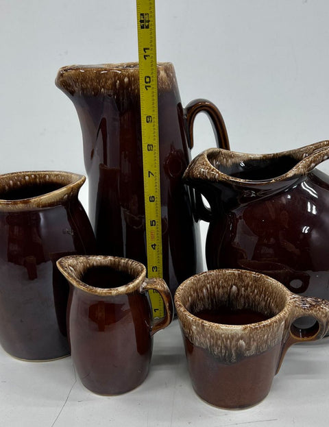 Hull Brown Drip 7 pc Lot Pitchers Creamer 4 Mugs Vintage USA