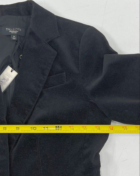 NWT Talbots Women's Black Kate Fit Velvet Cotton Blazer Jacket Size 2P