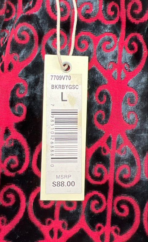 Max Studio Women's Red Black Burnout Velvet Scroll High Neck Halter Top Sz L NWT