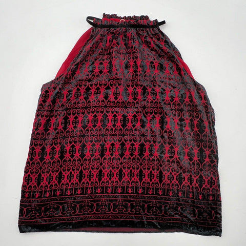 Max Studio Women's Red Black Burnout Velvet Scroll High Neck Halter Top Sz L NWT