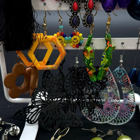 Whimsical & Boho Fashion Earring Lot of 26 Pairs Tassel Dangle Statement Studs