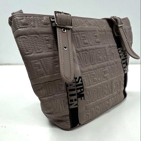 NWT Steve Madden Taupe Quilted Logo Tote Bag Shoulder Purse Silver Hardware