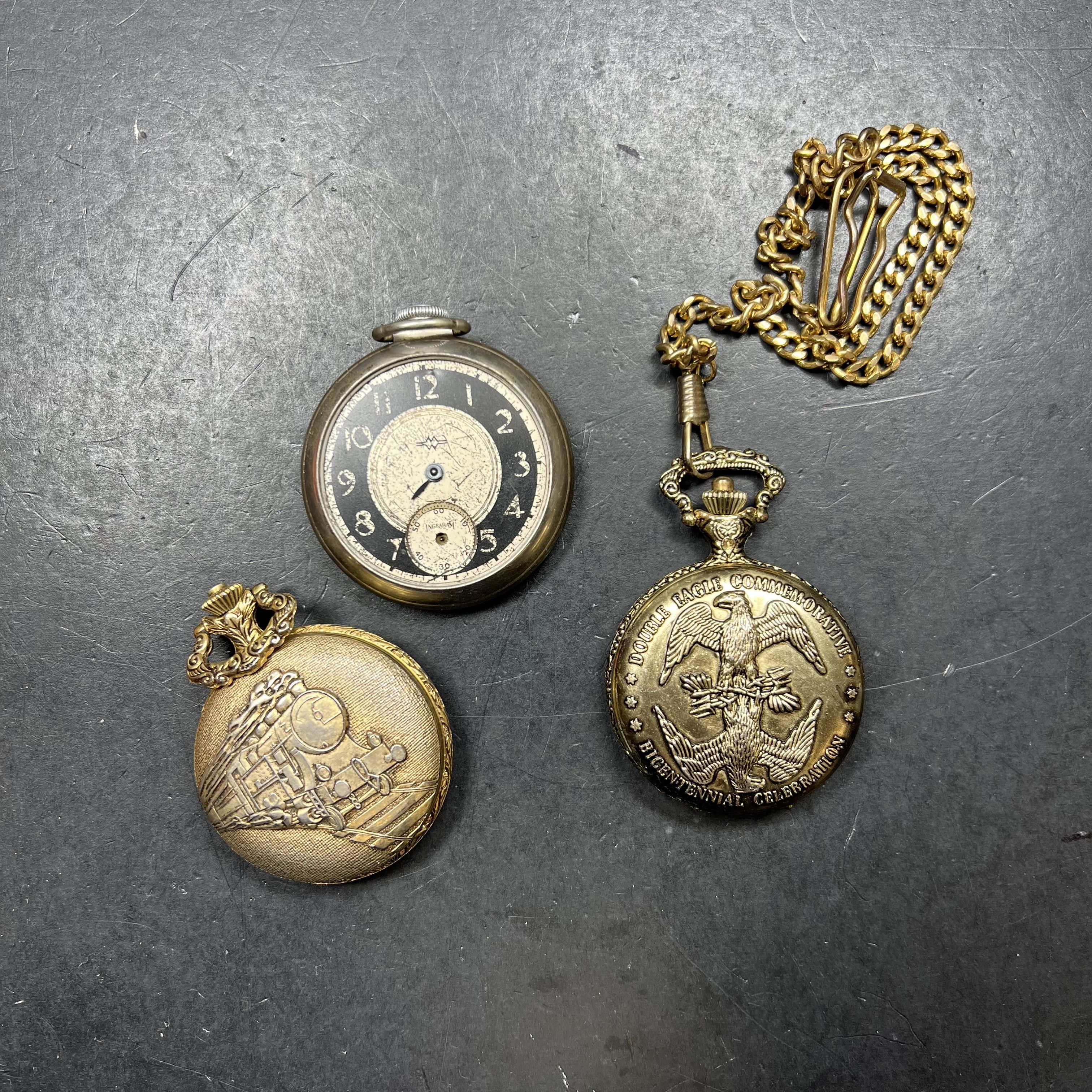 Lot of 3 Gold Tone Pocket Watches Fair Condition for Prop Repair Parts