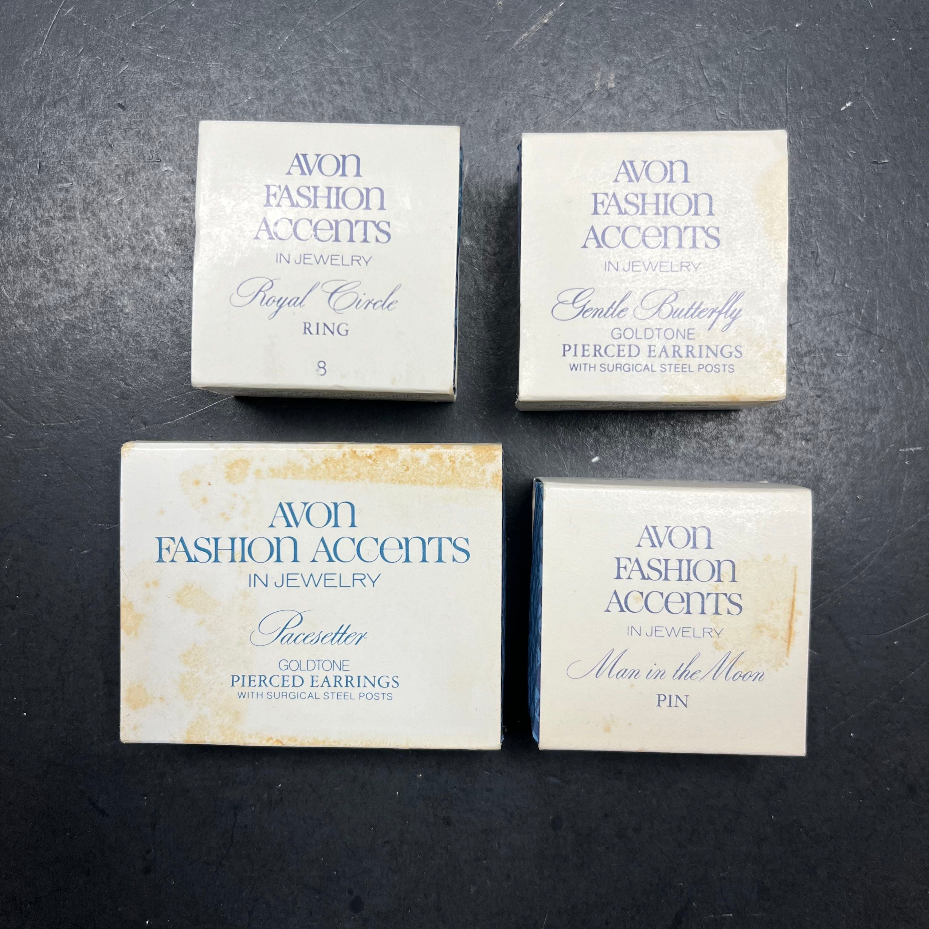 NIB Vintage Avon Jewelry Lot of 4 Stud Earrings Ring Moon Pin Gold Tone