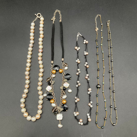 Sterling Silver 925 Pearl Jewelry Lot 6 Pieces Necklaces Bracelet Pink White