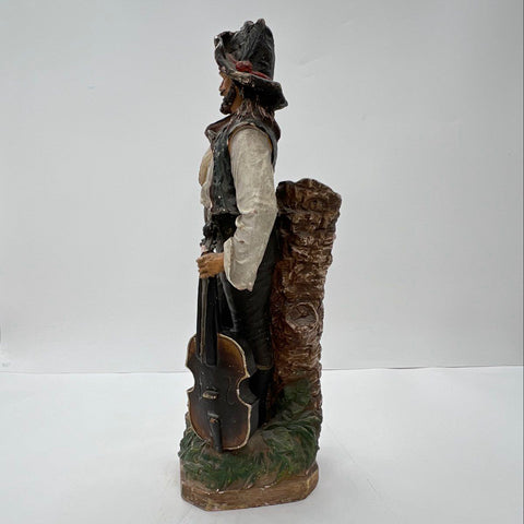 Vintage Statue Musician Man with Cello Chalkware Style Planter 18 Inch